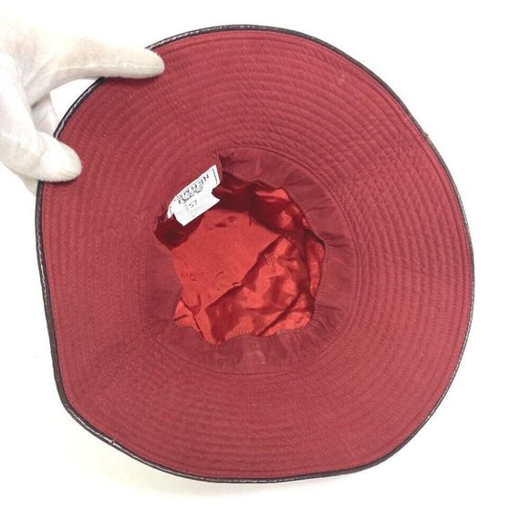 HERMES Bucket hat H embroidery logo wide brim hat polyester / Nylon Red/Brown main image 5